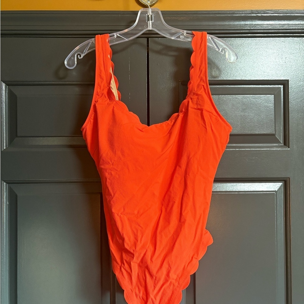 J. Crew Bright Orange Scalloped One Piece